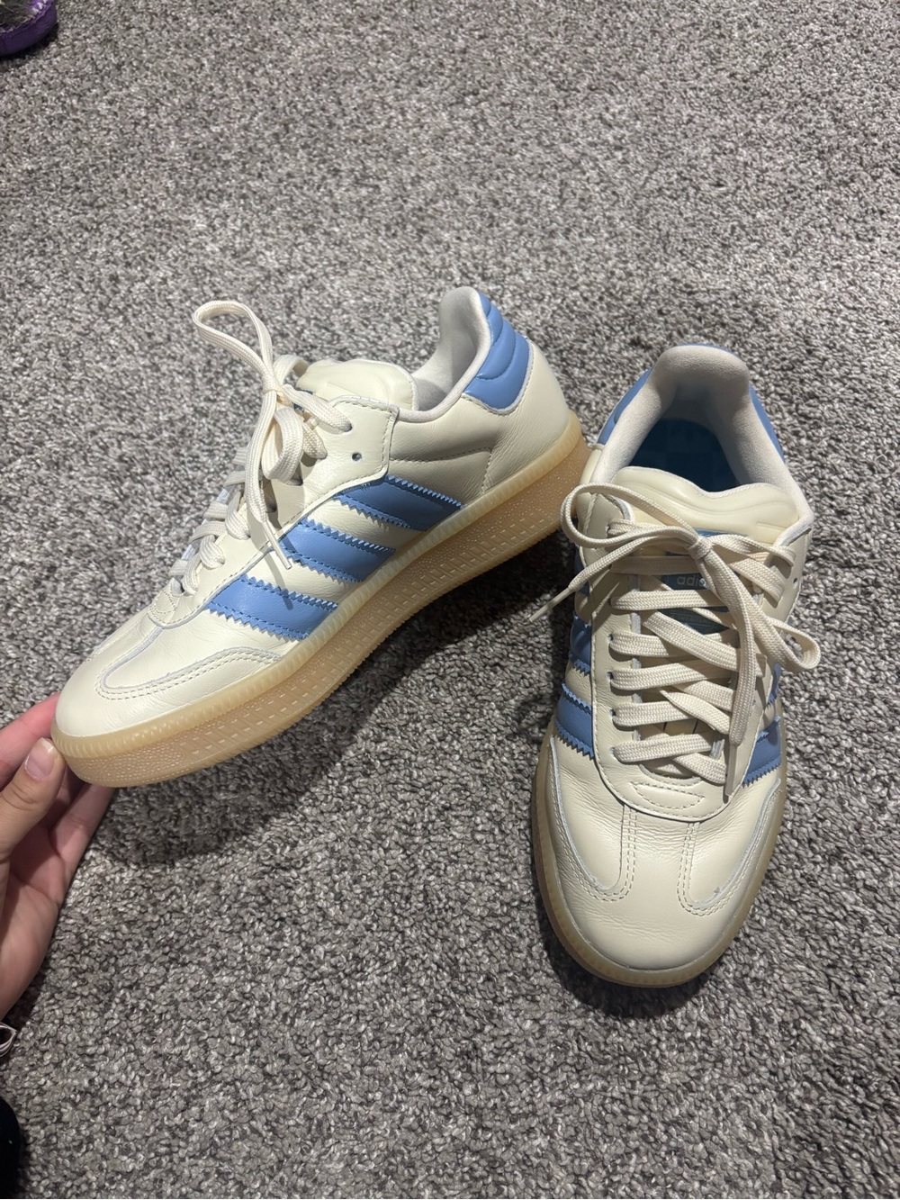 Adidas Retro Cream Sneakers with Light Blue Stripes